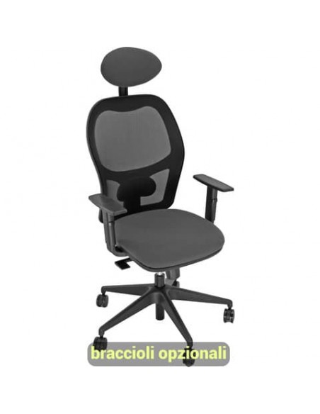 Sedia operativa girevole Unisit Hubble HUHUPG con poggiatesta schienale in rete riv. ecopelle grigio HUHUPG/KG
