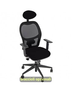 Sedia operativa girevole Unisit Hubble HUHUPG con poggiatesta schienale in rete riv. pelle nero HUHUPG/PN