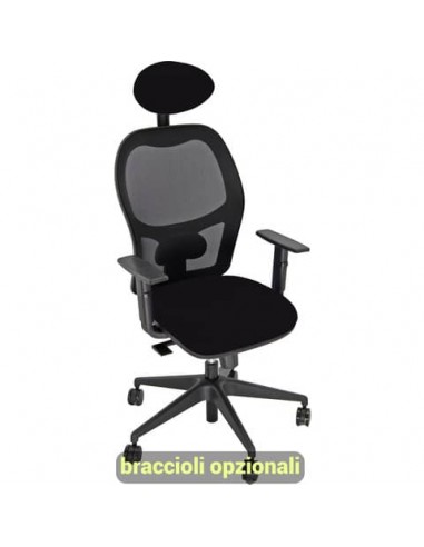 Sedia operativa girevole Unisit Hubble HUHUPG con poggiatesta schienale in rete riv. pelle nero HUHUPG/PN