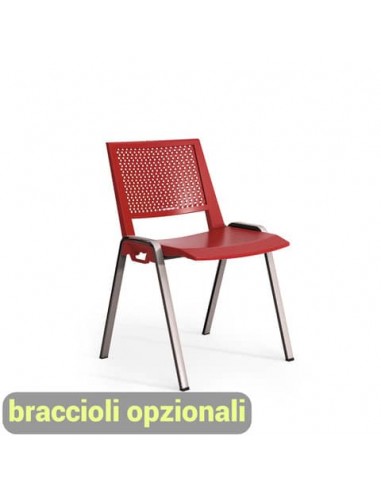Sedia visitatore a 4 gambe Unisit Kentra KEC base cromo schienale traspirante PPL rosso - KEC/RO