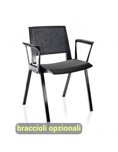 Sedia visitatore a 4 gambe Unisit Kentra KEV base nera schienale traspirante PPL nero - KEV/NE
