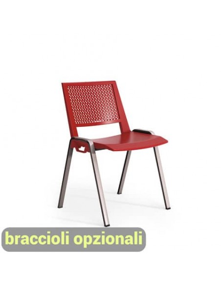 Sedia visitatore a 4 gambe Unisit Kentra KEV base nera schienale traspirante PPL rosso - KEV/RO