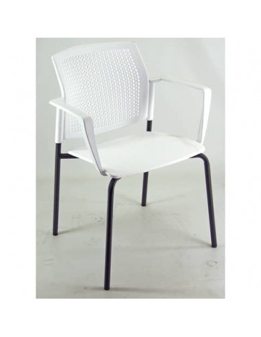 Sedia visitatore a 4 gambe Unisit Login LGSPBR - schienale in rete - PPL bianco con braccioli conf. 2 pezzi LGSPBR/2/BI