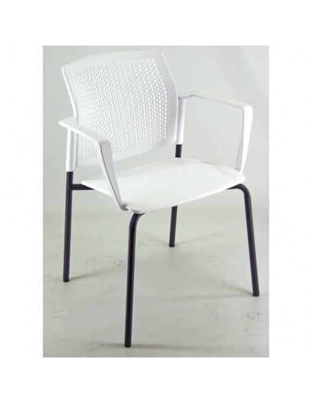Sedia visitatore a 4 gambe Unisit Login LGSPBR - schienale in rete - PPL bianco con braccioli conf. 2 pezzi LGSPBR/2/BI