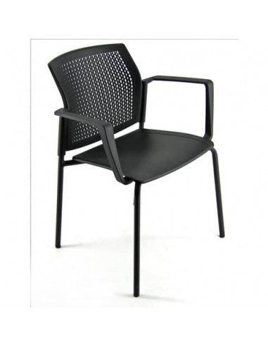 Sedia visitatore a 4 gambe Unisit Login LGSPBR - schienale in rete - PPL nero con braccioli conf. 2 pezzi LGSPBR/2/NE