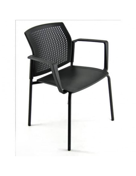 Sedia visitatore a 4 gambe Unisit Login LGSPBR - schienale in rete - PPL nero con braccioli conf. 2 pezzi LGSPBR/2/NE