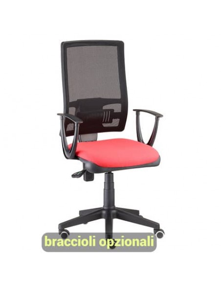 Sedia operativa girevole Unisit Nereide NDA schienale in rete - rivestimento ignifugo rosso - NDA/IR