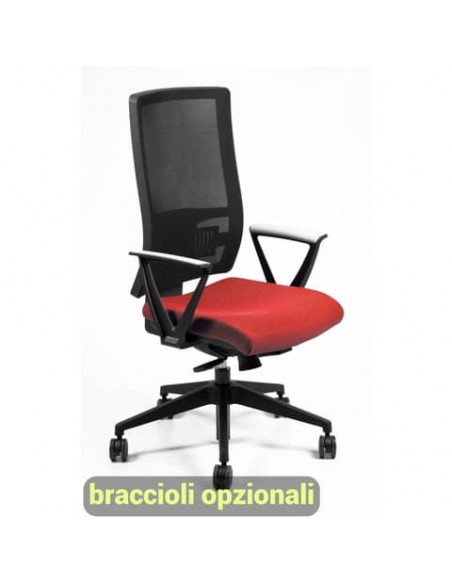 Sedia operativa girevole Unisit Nereide NDAE schienale in rete - rivestimento Eco rosso - NDAE/ER