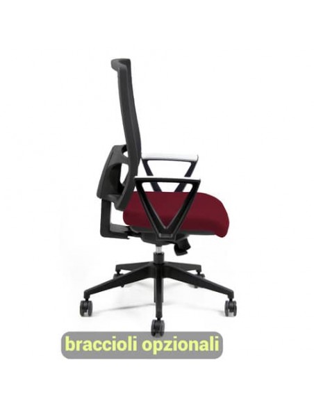 Sedia operativa girevole Unisit Nereide NDAE schienale in rete - rivestimento ignifugo bordeaux - NDAE/ID