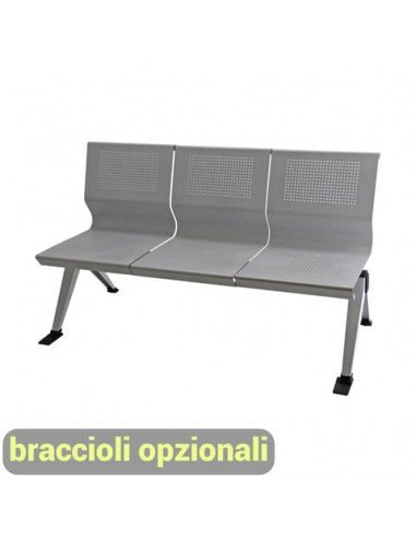 Panca 3 posti attesa Unisit Panair PA3P acciaio verniciato grigio - schienale forato traspirante - PA3P