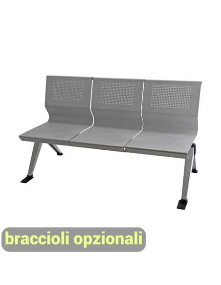 Panca 3 posti attesa Unisit Panair PA3P acciaio verniciato grigio - schienale forato traspirante - PA3P