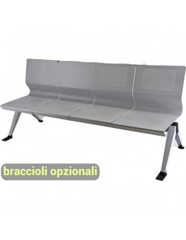 Panca 4 posti attesa Unisit Panair PA4P acciaio verniciato grigio - schienale forato traspirante - PA4P