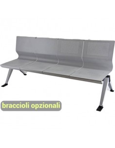 Panca 5 posti attesa Unisit Panair PA5P acciaio verniciato grigio - schienale forato traspirante - PA5P