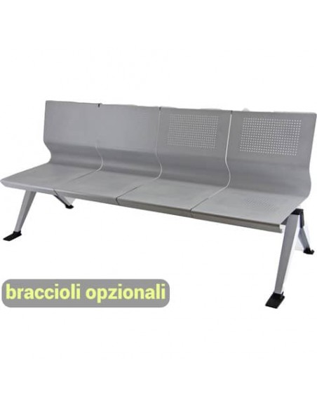 Panca 5 posti attesa Unisit Panair PA5P acciaio verniciato grigio - schienale forato traspirante - PA5P