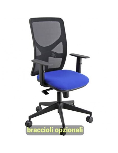 Sedia operativa girevole Unisit Pentagon Y10 PENA schienale in rete nero rivest. Eco blu - PENA/EB