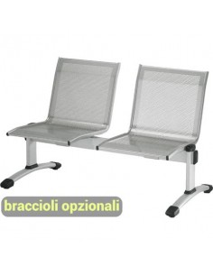 Panca 2 posti attesa Unisit Plexus PS2P in acciaio grigio - schienale e seduta forati traspiranti - PS2P