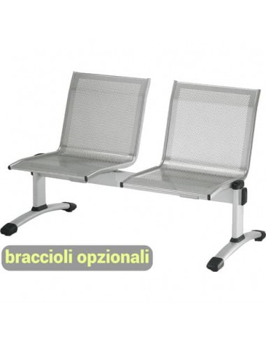 Panca 2 posti attesa Unisit Plexus PS2P in acciaio grigio - schienale e seduta forati traspiranti - PS2P