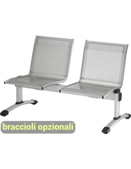 Panca 2 posti attesa Unisit Plexus PS2P in acciaio grigio - schienale e seduta forati traspiranti - PS2P