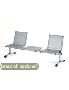 Panca 2 posti attesa Unisit Plexus PS2PT con tavolino in acciaio grigio schienale e seduta forati traspiranti - PS2PT