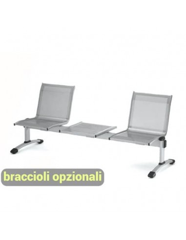 Panca 2 posti attesa Unisit Plexus PS2PT con tavolino in acciaio grigio schienale e seduta forati traspiranti - PS2PT