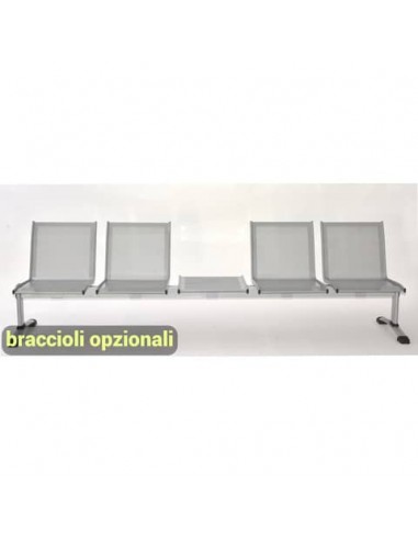 Panca 4 posti attesa Unisit Plexus PS4PT con tavolino in acciaio grigio schienale e seduta forati traspiranti - PS4PT