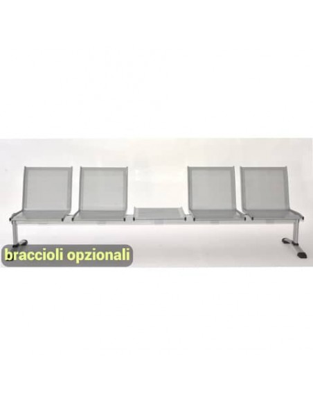 Panca 4 posti attesa Unisit Plexus PS4PT con tavolino in acciaio grigio schienale e seduta forati traspiranti - PS4PT