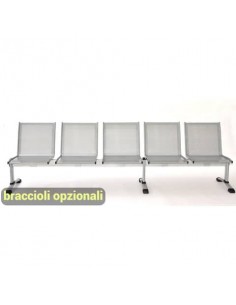 Panca 5 posti attesa Unisit Plexus PS5P in acciaio grigio - schienale e seduta forati traspiranti - PS5P