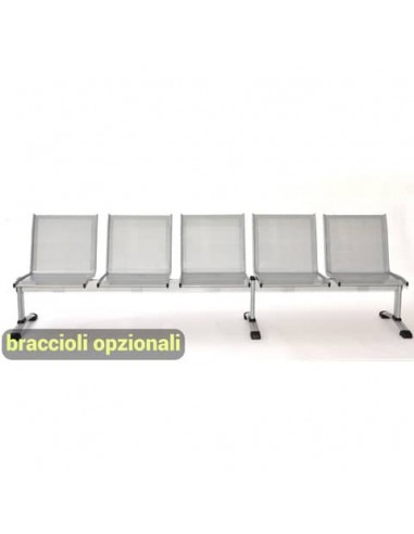 Panca 5 posti attesa Unisit Plexus PS5P in acciaio grigio - schienale e seduta forati traspiranti - PS5P