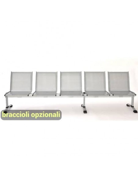 Panca 5 posti attesa Unisit Plexus PS5P in acciaio grigio - schienale e seduta forati traspiranti - PS5P