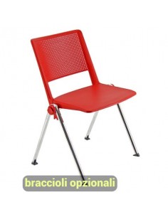 Sedia visitatore a 4 gambe Unisit Revolution RECP - schienale rigido rete PPL rosso - conf. 2 pezzi - RECP/2/RO