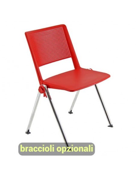 Sedia visitatore a 4 gambe Unisit Revolution RECP - schienale rigido rete PPL rosso - conf. 2 pezzi - RECP/2/RO