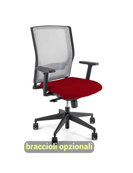 Sedia operativa girevole Unisit X Ray X2 schienale in rete grigio - rivestimento Eco rosso - X2/ER