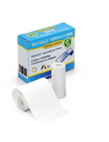 Rotoli POS Rotolificio Pugliese BPA Free Exclusive senza anima 57 mm x 7 m - d. 25 mm - conf. 3 rotoli - 5707PSA