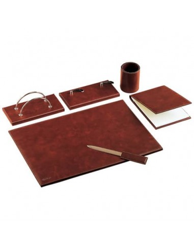 Set da scrivania classico Munari in similpelle bruciato 6 pezzi - 22028MU2300