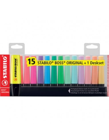 Desk set evidenziatori Stabilo Boss® Original 2-5 mm assortiti Conf. 15 pezzi - 7015-01