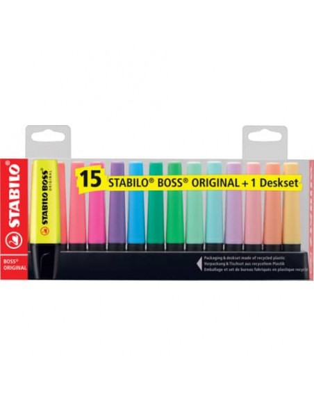 Desk set evidenziatori Stabilo Boss® Original 2-5 mm assortiti Conf. 15 pezzi - 7015-01