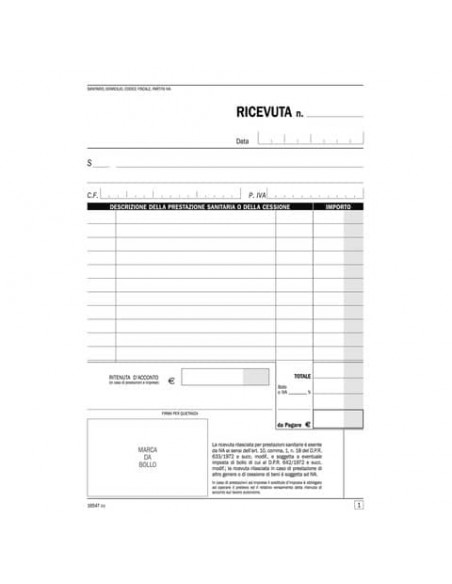 Blocco ricevute sanitarie registro degli onorari Data Ufficio 21