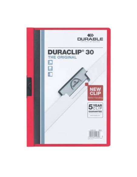 Cartellina con clip Durable DURACLIP® A4 - dorso 3 mm - capacità 30 fogli rosso - 220003 Cartellina con clip Durable DURACLIP® A4 - dorso 3 mm - capacità 30 fogli rosso - 220003