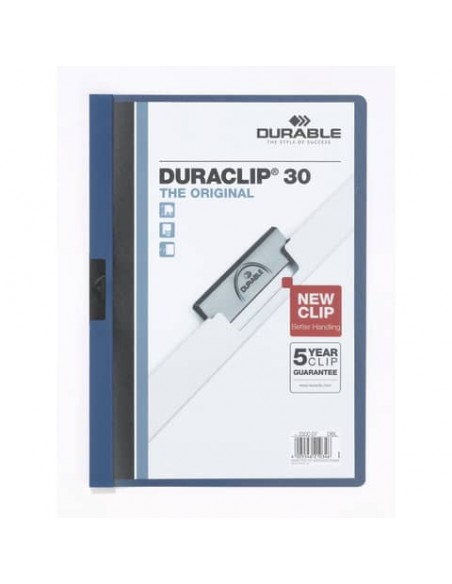 Cartellina con clip Durable DURACLIP® A4 - dorso 3 mm - capacità 30 fogli blu - 220007