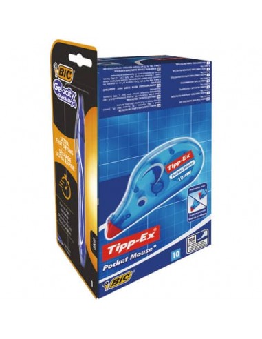 Correttori a nastro TIPP-EX Pocket Mouse 4.2 mm x 10 m Conf. da 10 + Penna Gelocity Quick Dry Blu - 989680