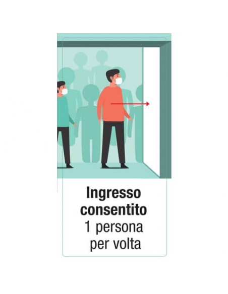Adesivo segnaletico ''Ingresso consentito 1 persona per volta'' 15x30 cm multicolore - 30026