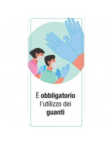 Adesivo segnaletico ''È obbligatorio l'utilizzo dei guanti'' 15x30 cm multicolore - 30034