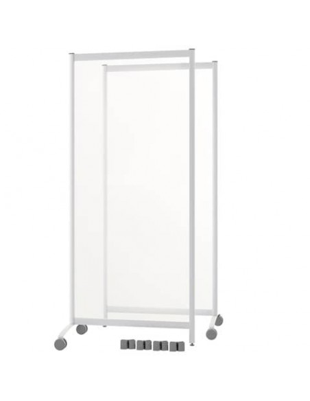 Pannelli separatori di protezione mobili con ruote Paperflow in plexiglass trasparente - 76x44xh170 cm - Set 2 pz.