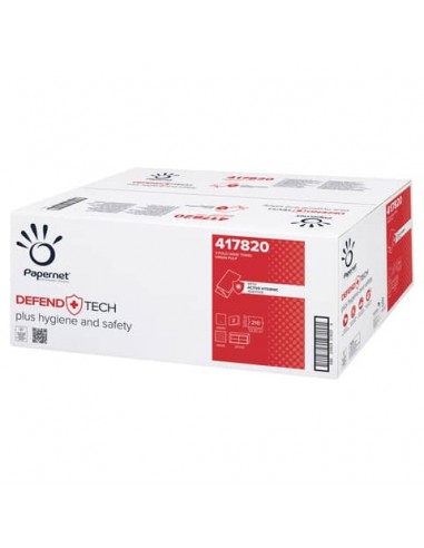 Asciugamani piegati a V Papernet Defend Tech - 2 veli 22x21 cm bianco - pura cellulosa - 15 fascette da 210 ff 420285
