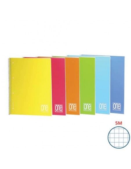 Quaderno spiralato Maxi One Color PPL Forato 80 Gr A5 80+1 ff quadretti 5 m - colori assortiti - 2938