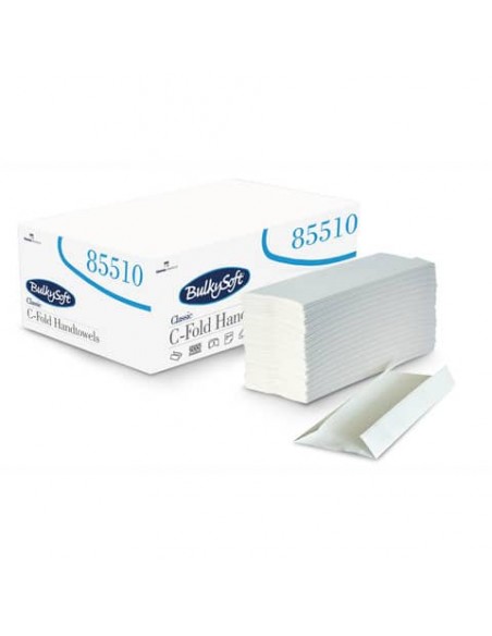 Asciugamani interfogliati piagatura a C Bulkysoft 23x31 cm bianco Cf. 20 fascette da 153 fogli - 85510.E20