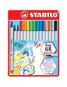 Pennarelli Stabilo Pen 68 brush punta a pennello M  1 mm - assortiti scatola in metallo da 15 pz - 568/15-32