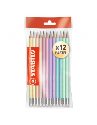 Matite in grafite Stabilo Swano Pastel HB colori fusto assortiti con gommino - ecopack 12 pz  F52269