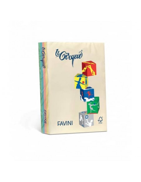 Carta colorata Favini Le Cirque A4 160 g/m² assortiti 5 colori tenui risma da 250 fogli - A74X304