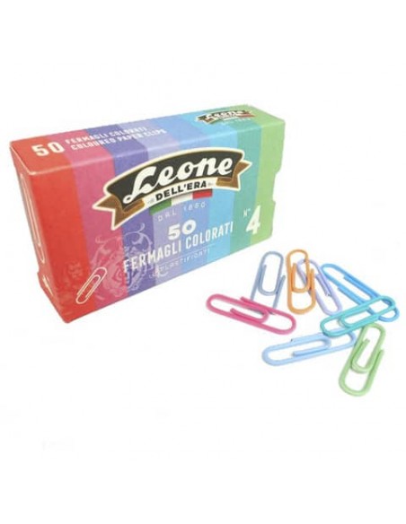 Fermagli colorati plastificati Leone N° 4 - 32 mm in scatola di cartone da 50 pezzi - assortiti - FXP5
